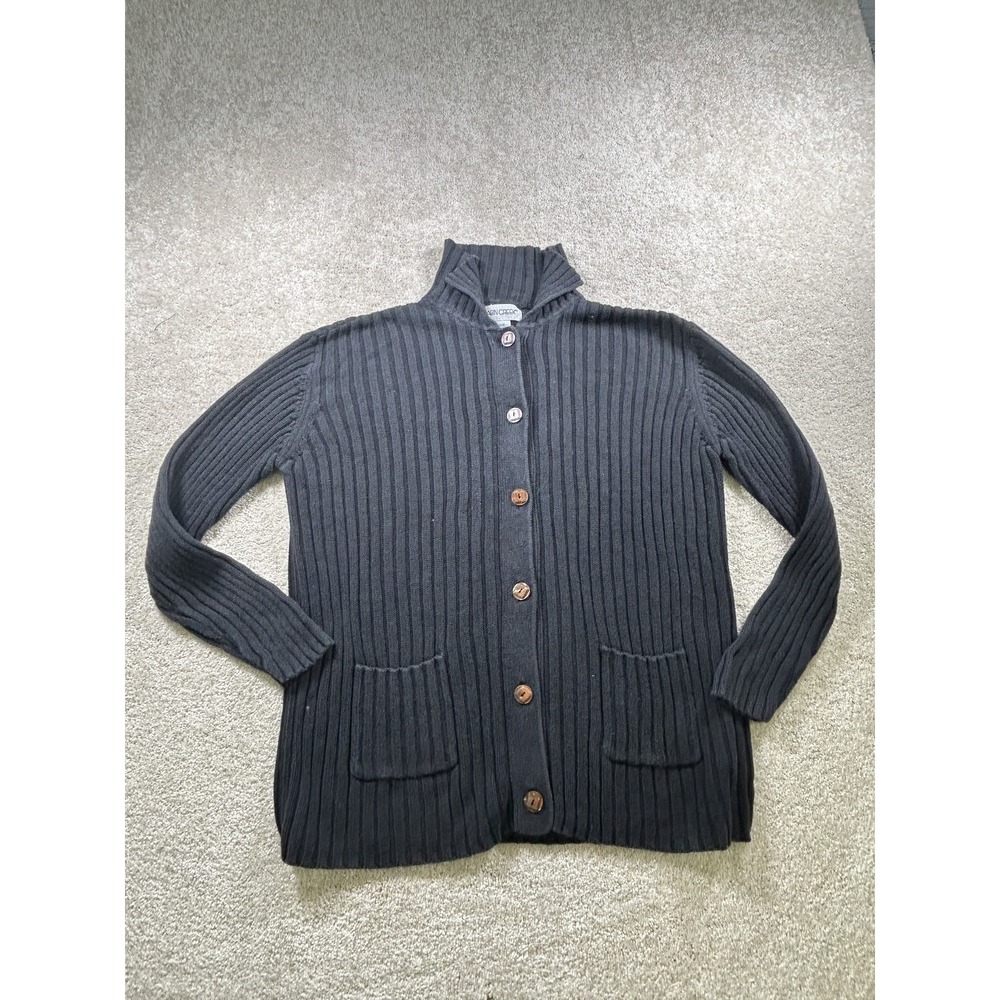 Cabin Creek Sweater Womens Large‎ Gray Ribbed Button Cardigan Pockets Cozy Knit